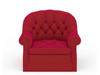 3d美式枚红色软包单人沙发模型