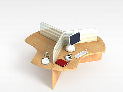 现代实木格子办公桌模型
