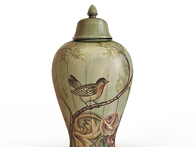 中式花鸟印花储物瓶装饰模型3d模型