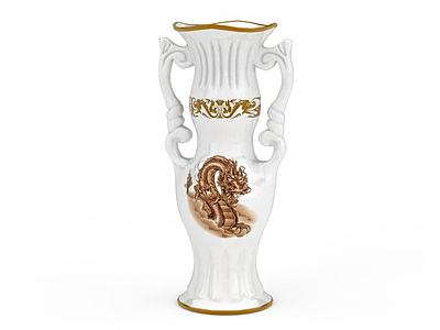 3d精美中国风白瓷龙雕花瓶模型