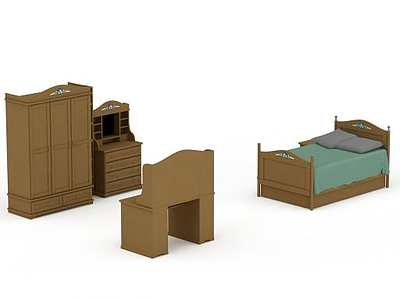 现代卧室家具床柜组合模型3d模型