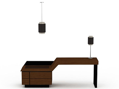 3d简约实木书桌办公桌模型