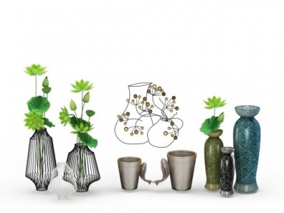 3d精品玻璃陶瓷花瓶组合免费模型