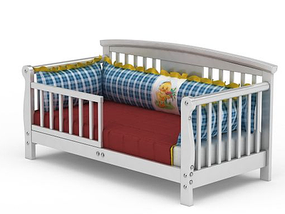 3d实木带床围婴儿床模型