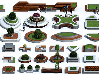 現代戶外異形樹池花壇模型