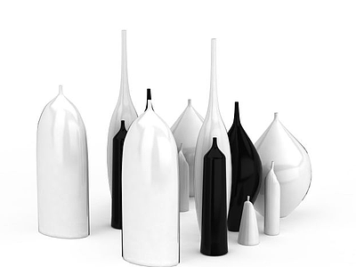 现代黑白陶瓷瓶子组合模型3d模型