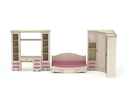 3d卧室床柜组合模型