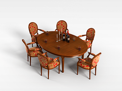 椭圆木质桌椅模型3d模型