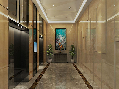 3d现代风格电梯厅走廊模型
