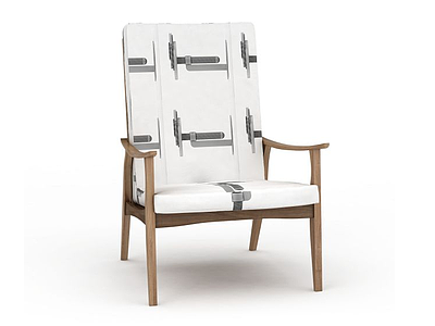 3d高端实木印花布艺休闲椅免费模型