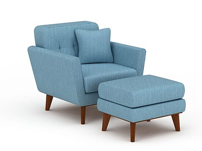 3d时尚蓝色布艺沙发座椅脚凳模型