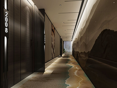 3d中式风格走廊模型