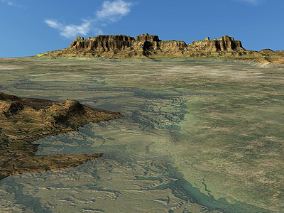 被淹沒的丘陵山地模型