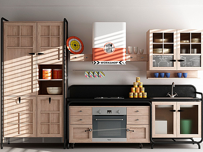3d现代橱柜厨具柜门模型