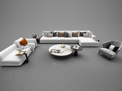 3d现代风格沙发茶几模型