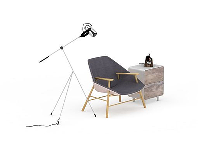 3d创意复古实木灰色椅子模型