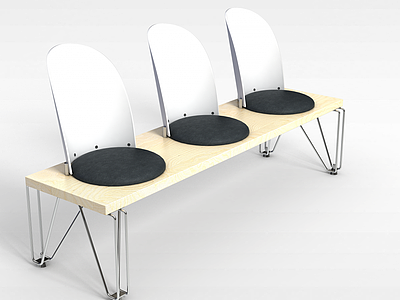 创意三人座实木长椅模型3d模型