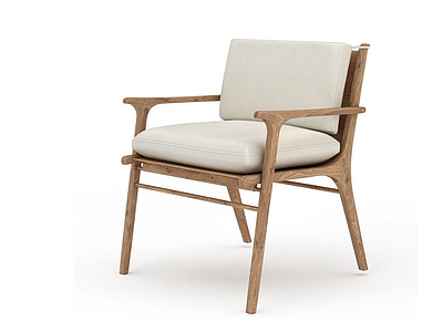 3d现代实木米色软坐垫休闲椅子模型