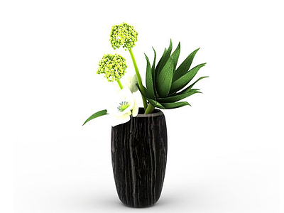 3d现代黑色条纹陶瓷花瓶模型
