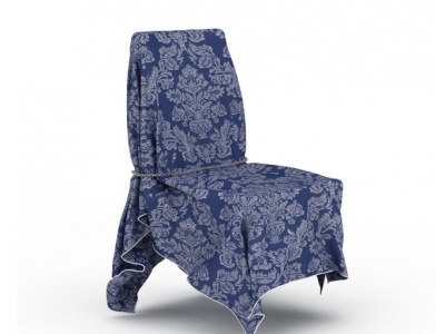3d精美蓝色印花系带椅布模型