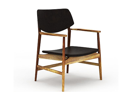 3d创意实木黑色皮坐垫改良太师椅模型