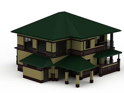 3d西式豪华绿色屋顶别墅楼免费模型