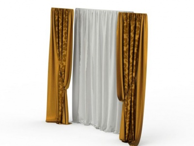 3d精美双层金色布艺窗帘免费模型