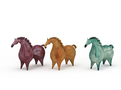 3d精美三彩陶瓷装饰马模型