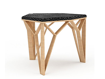 3d时尚木质软坐垫三脚凳模型