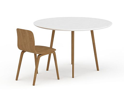3d简约实木桌椅组合模型