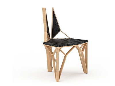 3d创意三脚实木黑色坐垫休闲椅子模型
