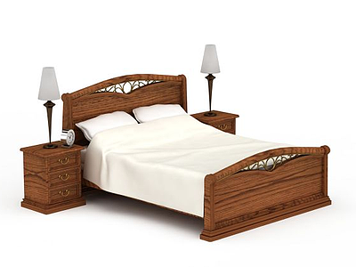 木质双人床模型3d模型