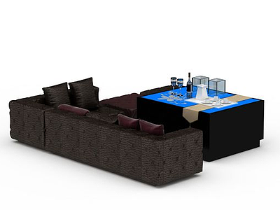 3d真皮沙发茶几组合免费模型