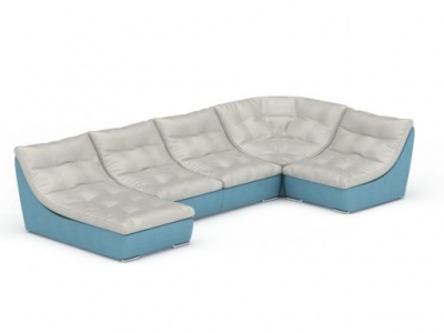 3d美式蓝灰拼色软包休闲沙发模型