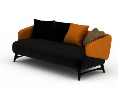 休闲布艺黄黑拼色沙发模型3d模型