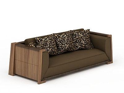 3d中式客厅多人皮沙发免费模型