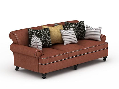 休闲砖红色三人沙发模型3d模型