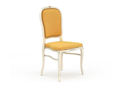 3d经典黄色坐垫实木餐椅模型