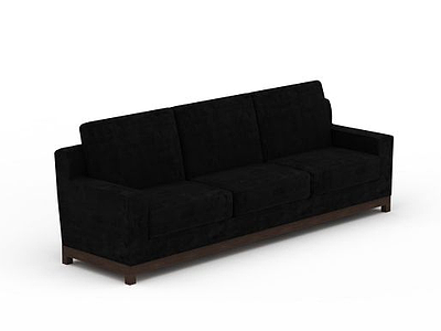 现代黑色绒面休闲三人沙发模型3d模型