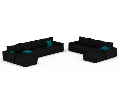 3d时尚黑色布艺T型沙发组合免费模型