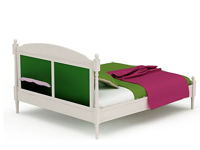 3d现代白色简约木床免费模型