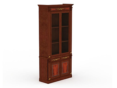 红色实木书柜模型3d模型