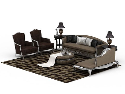 高档皮质沙发茶几组合模型3d模型
