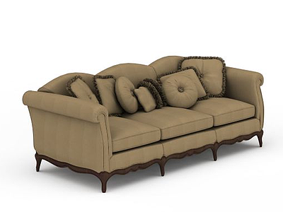 欧式休闲布艺三人沙发模型3d模型