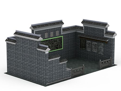 3d中式古代青砖建筑免费模型