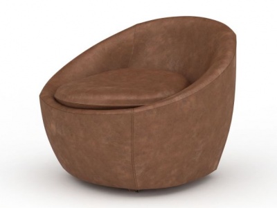 3d时尚皮质棕色软坐垫单人沙发模型