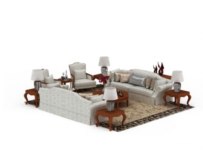 3d欧式银色沙发茶几组合模型
