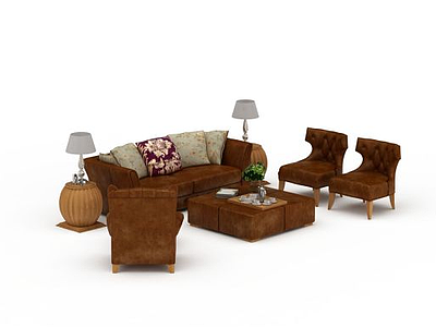 高档皮革沙发茶几脚凳套装模型3d模型