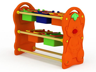 橙色儿童玩具收纳架3d模型