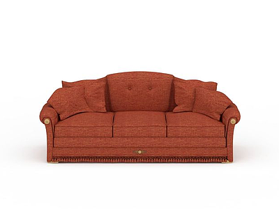 3d砖红色高档布艺三人沙发模型